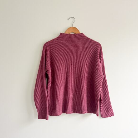 Eileen Fisher Italian 100% Cashmere Ribbed Funnel Neck Top Sweater in Tea Rose - Picture 3 of 10